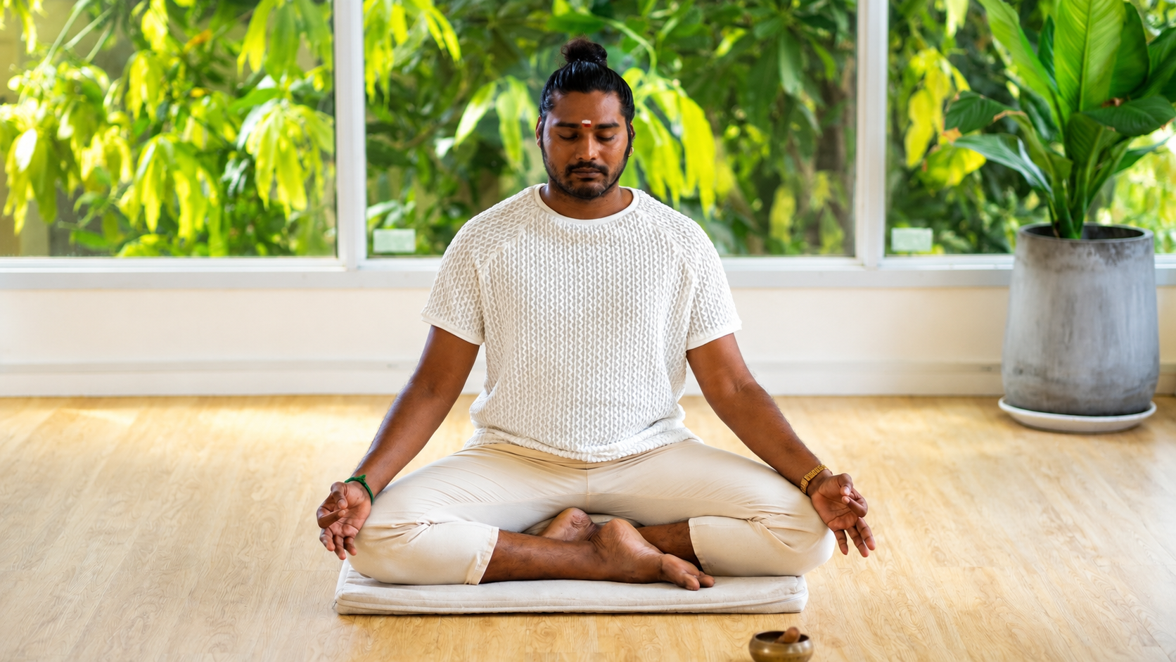 Aravind practicing meditation in stillness